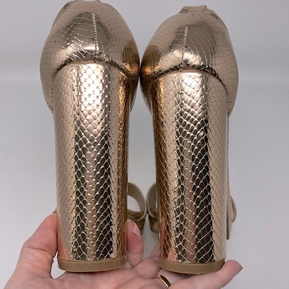 Boohoo Rose Gold Metallic Snake Platform Heels - Picture 7 of 11